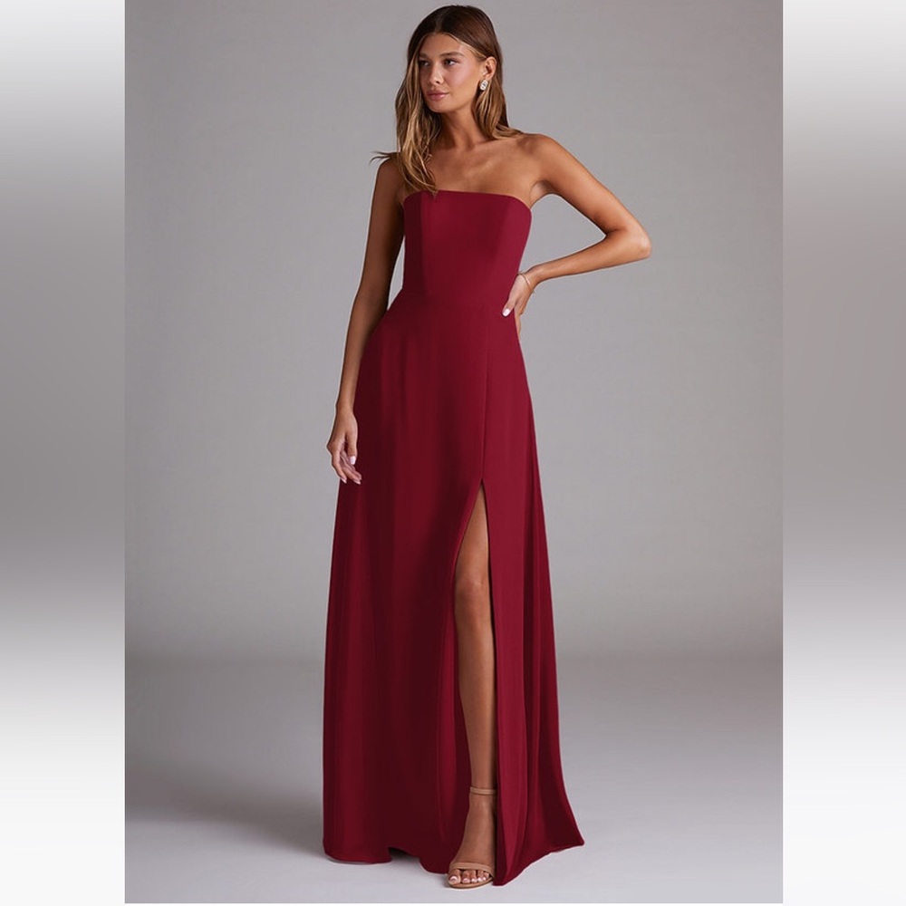 Azazie Burgundy Wren Dress with Slit
